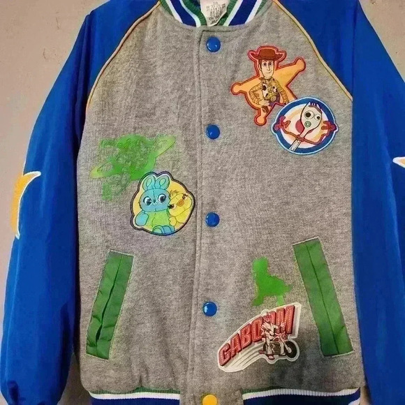 Disney Toy Story 3 varsity jacket size 5/6 grey blue woody lightyear - Picture 2 of 5
